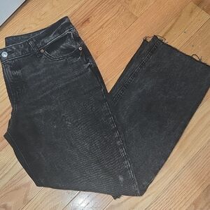 Express Modern Straight Low Rise Black Jeans with Raw Hem, 12R